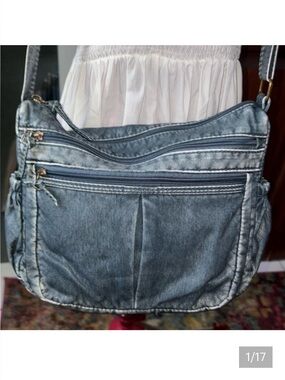 Denim bag or is it?Actually a stretchy heavy duty slick fabric shoulder bag NWOT